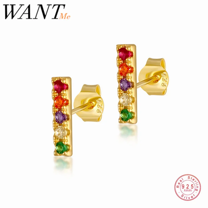Женские серьги гвоздики WANTME из серебра 925 пробы с цветным цирконием и
