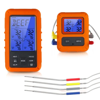 

Touchscreen Wireless Remote BBQ Meat Thermometer Touchscreen Digital Food Thermometer With Dual Probe Backlight Alarm Timer