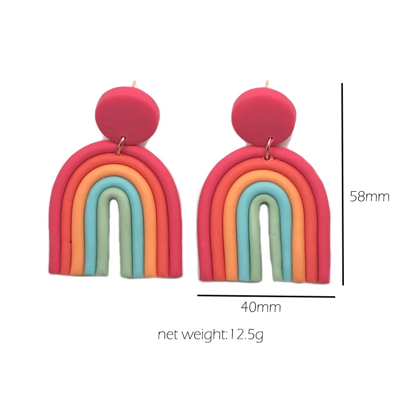 Rainbow Multi Mixed Colors Arch Fashion Jewelry Dangle Big Size Polymer Clay Earrings Sets for Women Trendy Jewelry