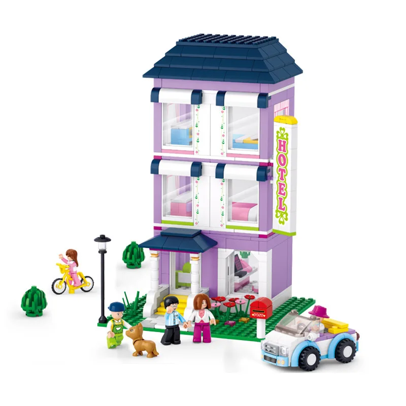 

SLUBAN Assembled Toys Building Blocks GIRL'S Educational Force Inserted Building Blocks Pink Dream Youth Hotel 0531