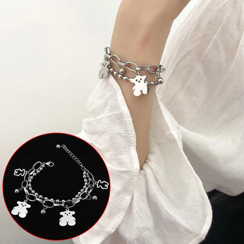 Collar de pulsera de oso hueco para mujer, pulsera de acero inoxidable, joyería para mujer, gran oferta
