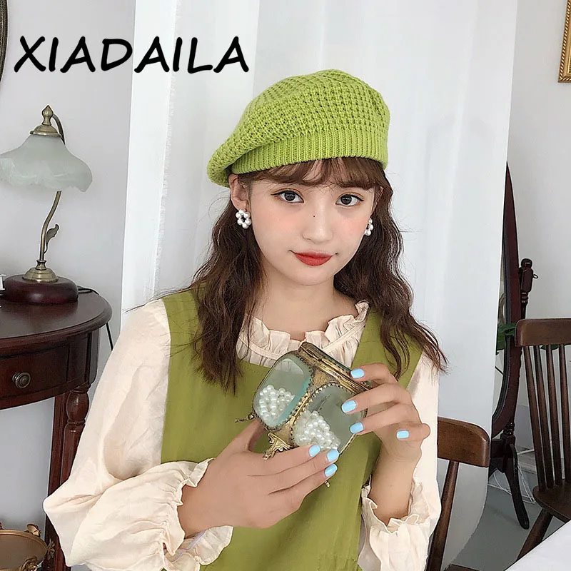 

Autumn and winter new beret women wild British style fashion knitted wool beret pumpkin hat women's hat