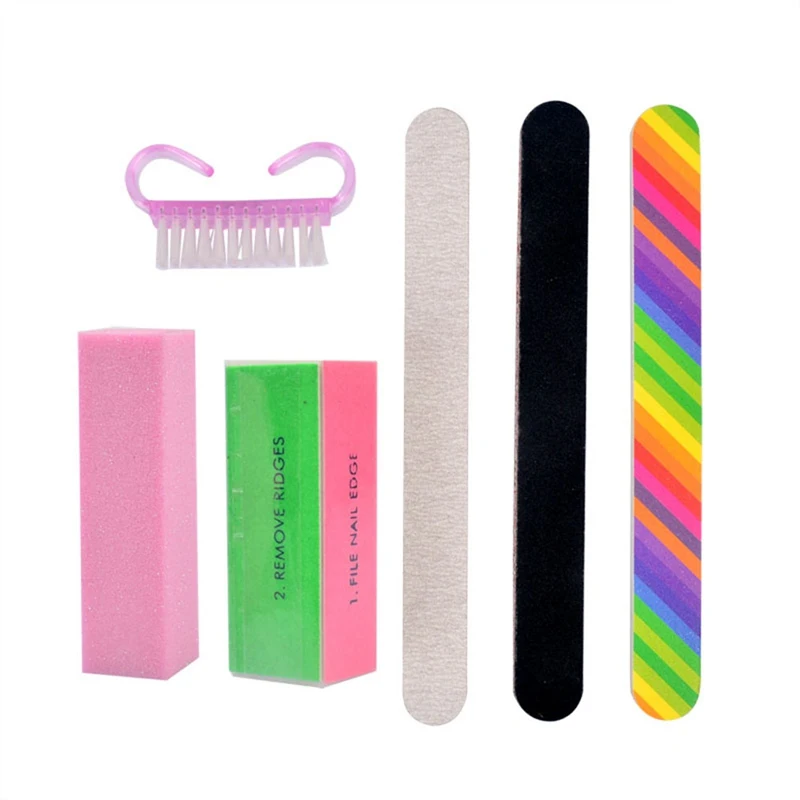 

6PCS/SET Nail Polish Polishing Set Polishing Steel Wire Bean Curd Block Color Rainbow File Nail Brush Polishing Set