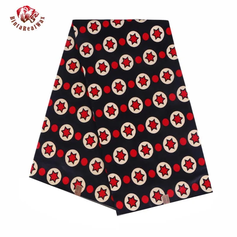 Африканская восковая ткань с принтом пентаграммы и красной точки, африканская восковая хлопковая ткань, новые модные вечерние ткани 24FS1095