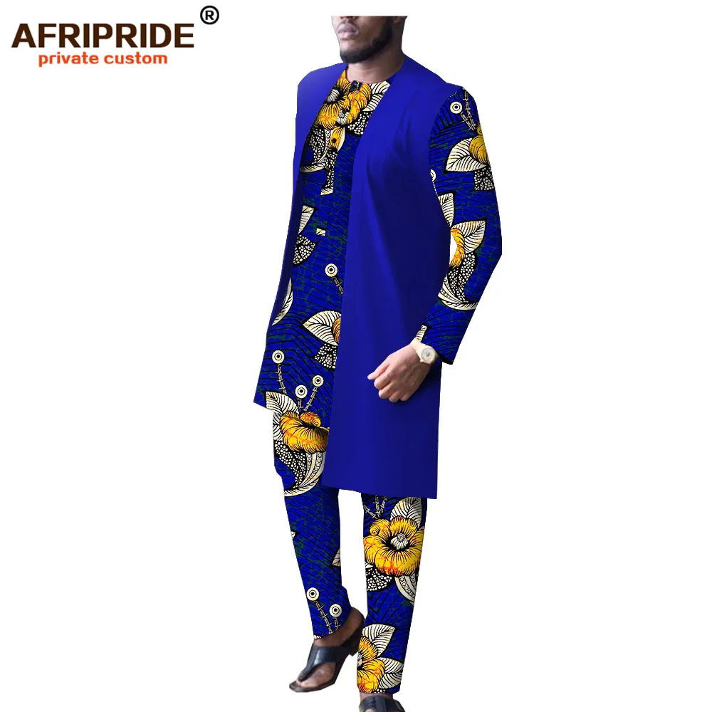 Great Value Dashiki Men African Clothing Long Jackets Print Shirts and Pants Set Casual Tracksuit Wax Attire Bazin Riche AFRIPRIDE A1916009B
