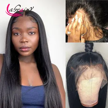 

13X6 HD Transparent Lace Frontal Human Hair Wig Straight Baby Hair Glueless Pre Plucked Brazilian Lace Front Wig Natural Color