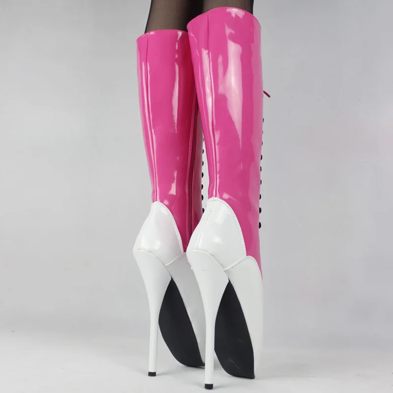 Изготовленные на заказ балетные сапоги до колена на высоком каблуке 18 см, на шнуровке, Фетиш-сапоги персикового и белого цвета