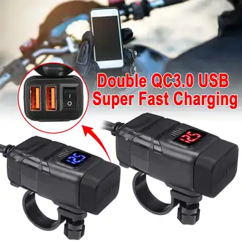 

12V Double USB Quick Charge 3.0 Motorcycle Quick Disconnect Waterproof Dual USB Fast Charger With Handlebar Mounting Bracket