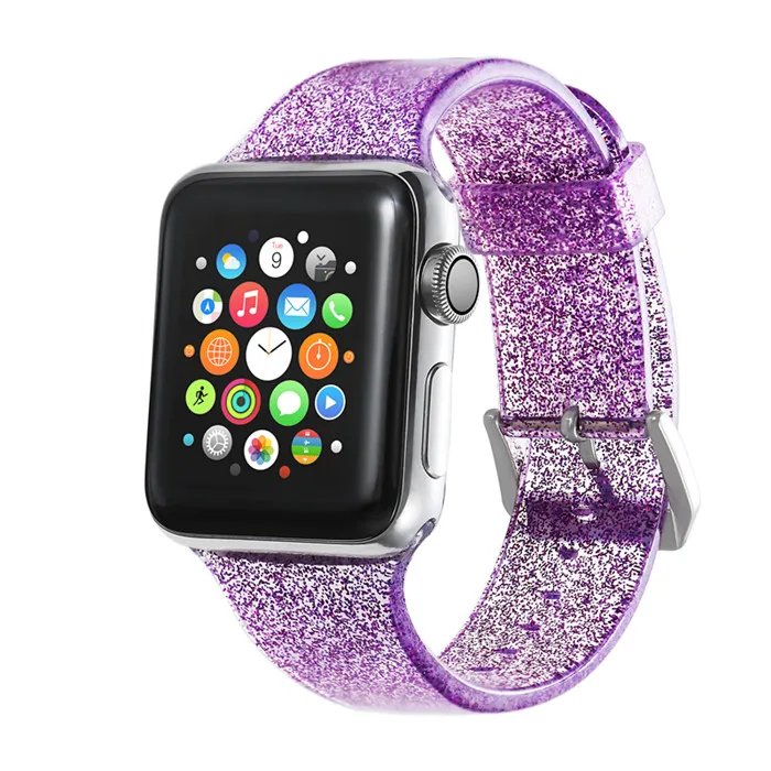 Purple Серебристый/золотистый ремешок bling shining Apple Watch Band для часов 5 4 3 2 1 ширина ремешка 42 мм 38 мм мягкий силиконовый браслет - Цвет ремешка: Purple