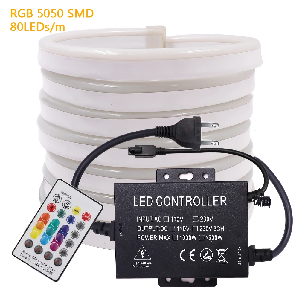 US music RGB set Музыка неоновый светильник RGB Светодиодные ленты гибкий светодиодный неоновая вывеска для организаций и магазинов 110V 220V AC 2835 5050 120 светодиодный лента лампа 24Key дистанционного Управление - Испускаемый цвет: US music RGB set