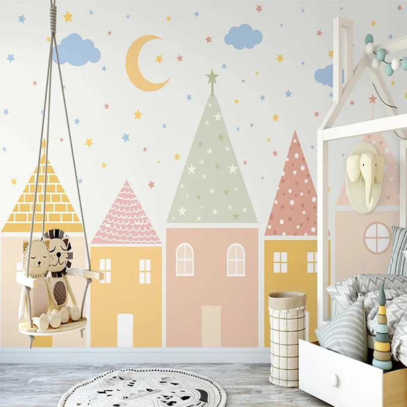 

Custom Photo Wallpaper 3D Hand Painted Colorful Small House Simple Children's Bedroom Background Wall Mural Papel De Parede 3 D
