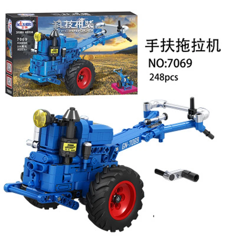  New science and technology machinery series 7069 walking tractor small particles children assembled