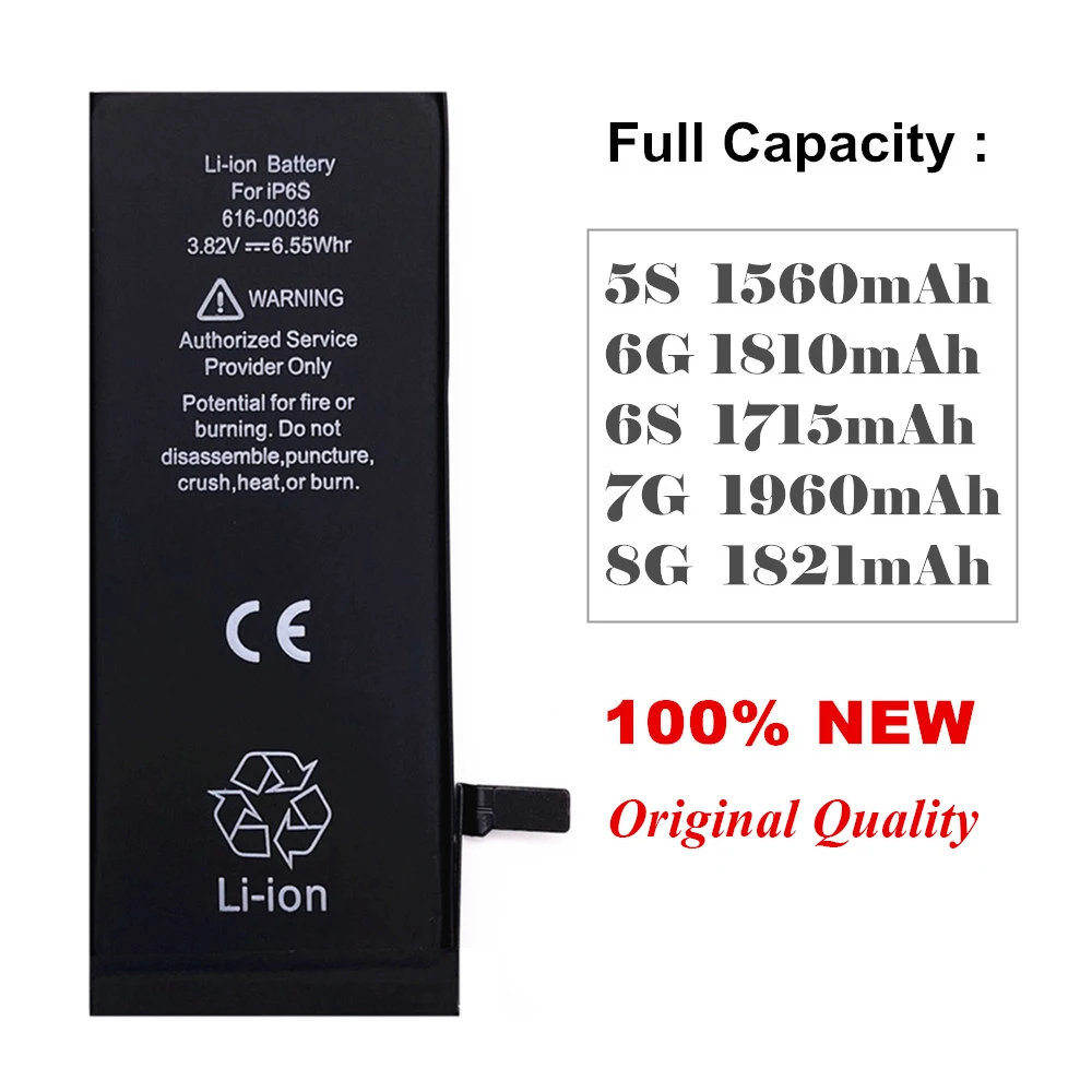 For iPhone Battery replacemen for iPhone 6S 6 5S 5C 7 Real Capacity Free Tool Sticker Case replaceable battery for 6s batteries