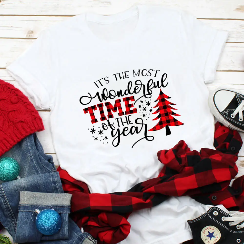 

Wonderful Time 100%Cotton Colored Print Christmas T Shirt Women's Funny Casual Short Sleeve Tee New Arrival Autumn Winter Shirts