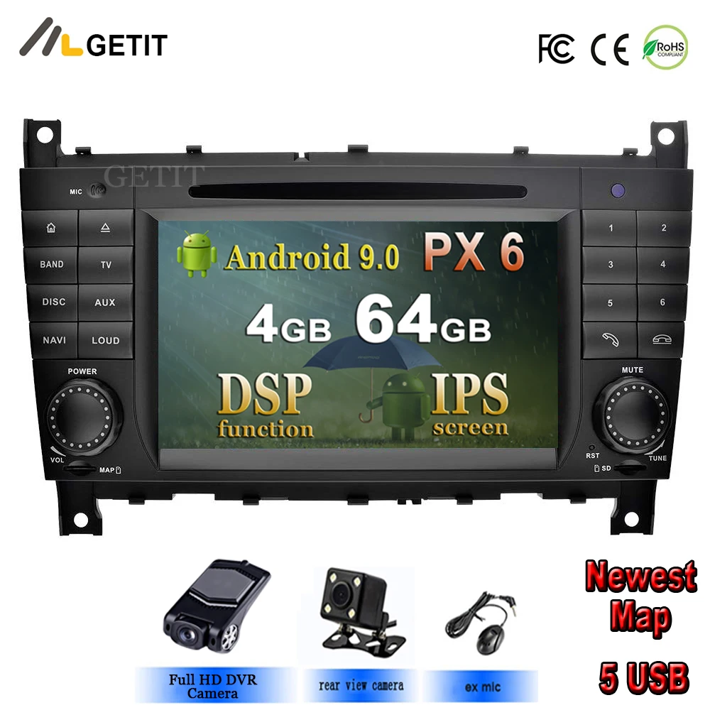 5USB DSP ips Android 9,0 2 Дин Радио DVD плеер для Mercedes Benz/W203 W209 W219 W169 A160 C180 C200 C230 C240 CLK200 CLK22