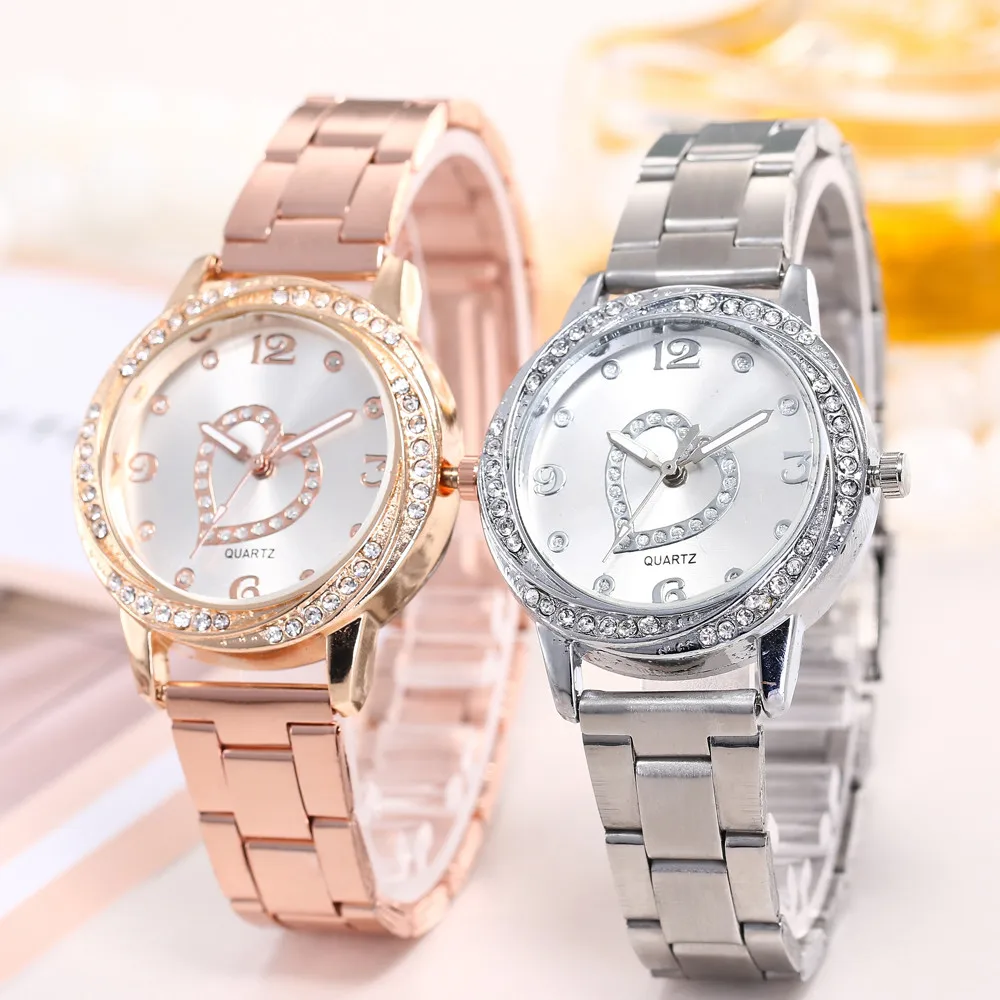 

2020 Women's Watch Stylish Stainless Steel Love Heart with Analog Round Quartz Watch Elegant Party with Diamond Gift