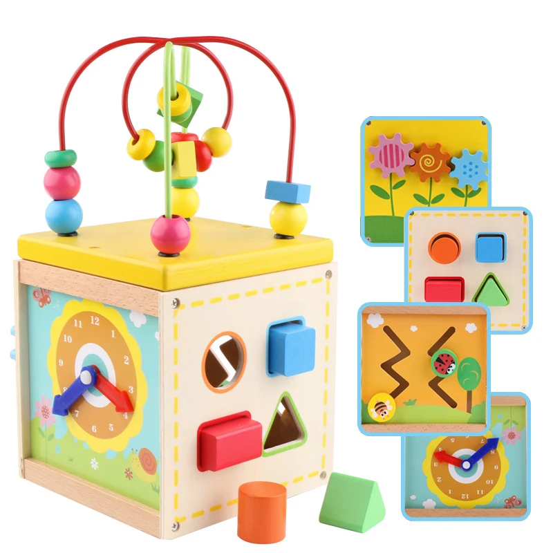 wooden box toy with beads