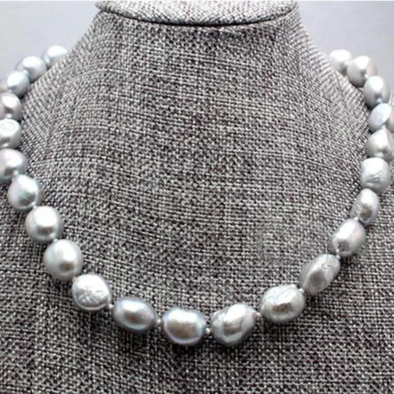 

Real 9-10MM Natural Silver Gray Akoya Cultured Pearl Baroque Necklace 18inch jj