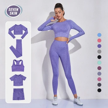 SEVEN SKIN-Conjunto de Yoga sin costuras para mujer, ropa deportiva para gimnasio, Top corto de manga larga, Leggings de cintura alta, trajes deportivos, 2/3/5 Uds.