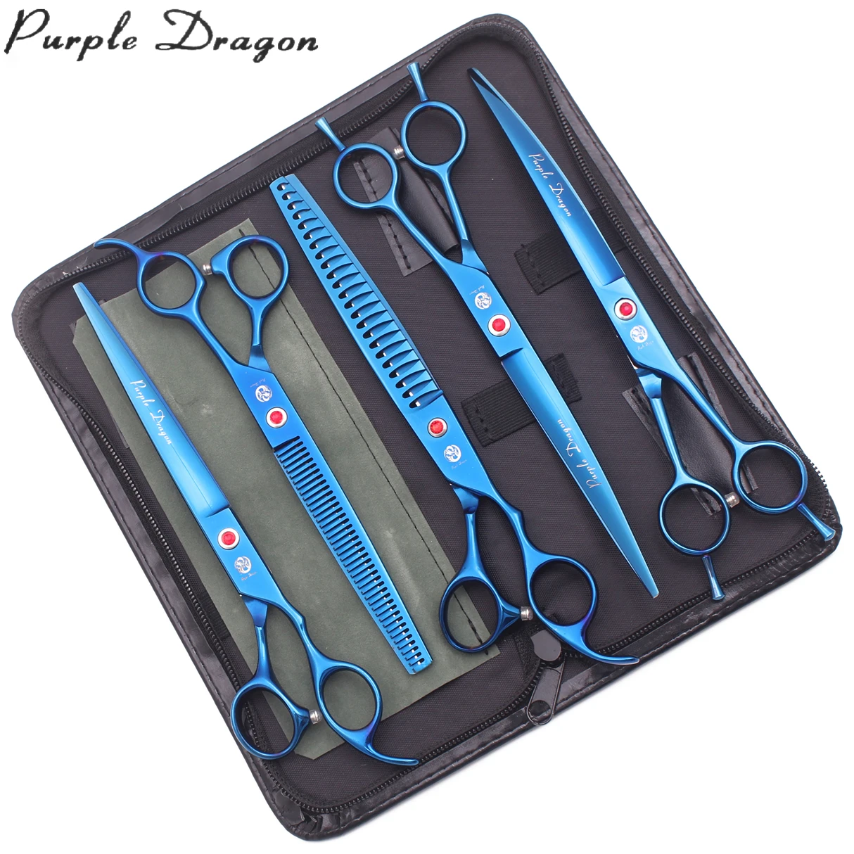 Dog grooming scissors set professional 440C 8" purple dragon straight shears thinning scissors chunker curved shears
