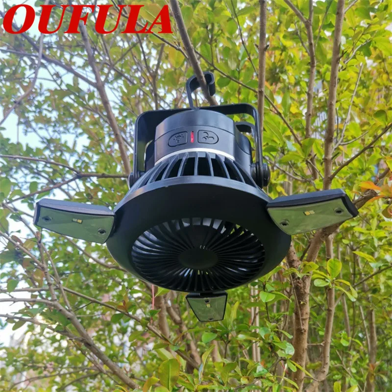 OUFULA Solar Portable Lanterns With Fan Outdoor Camping Lamp