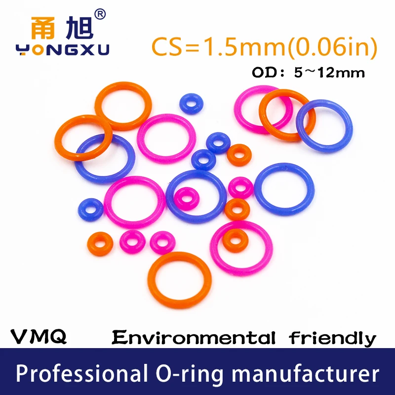 Rubber o rings 50PCS/Lot Colorful Silicon Rubber O-Ring Silicone/VMQ Thickness CS1.5mm OD5/6/7/8/9/10/11/12*1.5mm Seal Gasket Ring
