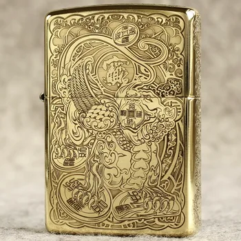 

New arrival oil lighter original Kerosene lighter brave troops carving copper windproof cigarette lighter gift for men