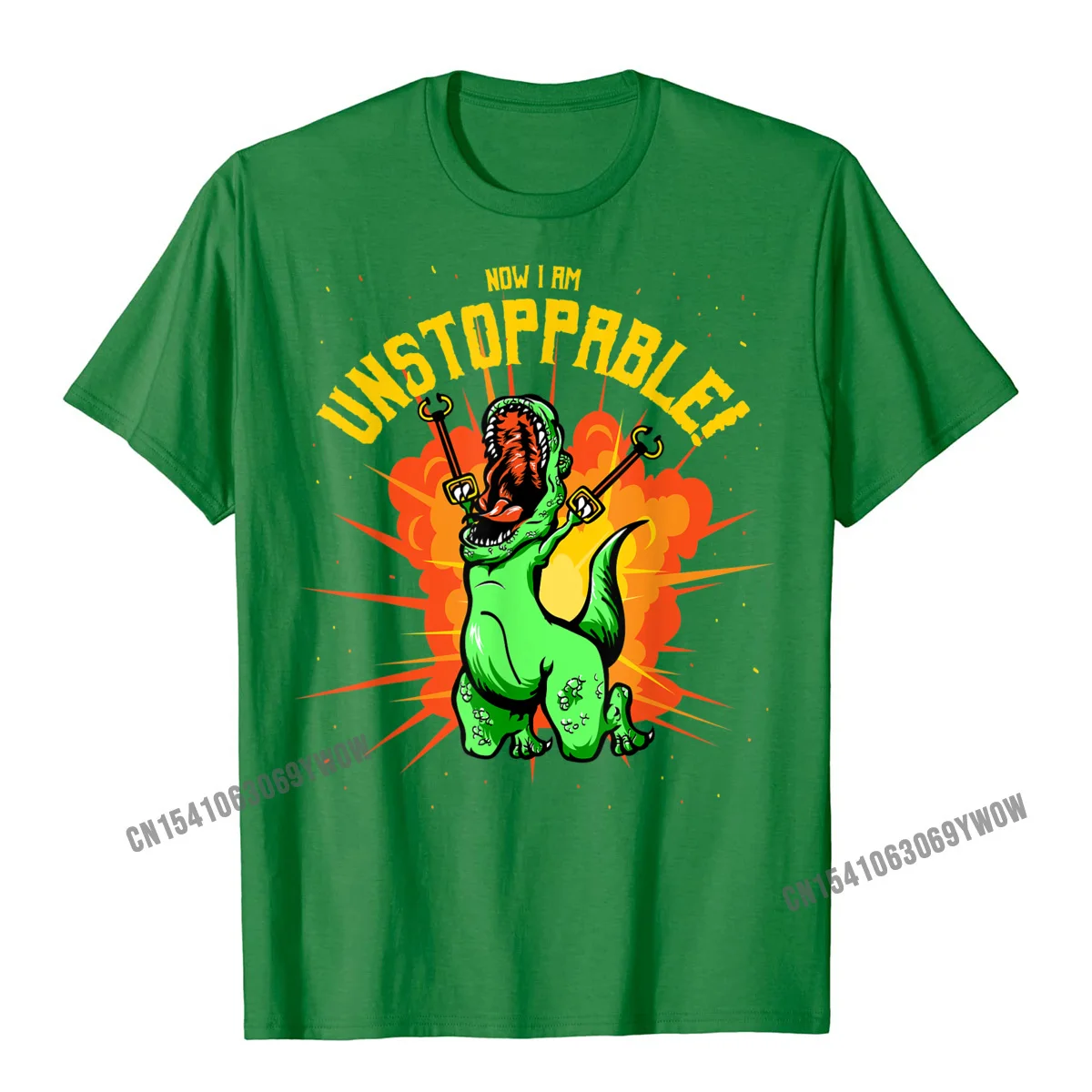 Summer Coupons Men T-shirts O-Neck Short Sleeve 100% Cotton Tops Shirts Family Tops Tees Free Shipping Now I Am Unstoppable T-Rex T-Shirt Funny Dinosaur Claws Tee__979 green