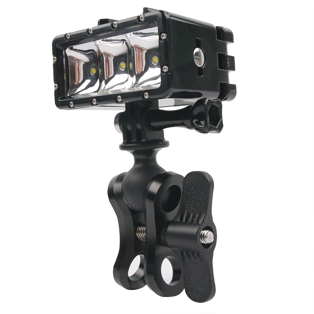 Aluminum CNC Camera Accessory Diving Ball Fixture Lights Arm Ball Butterfly Clip Triple Clamp Mount Adapter for Gopro 6 7 8 9 10