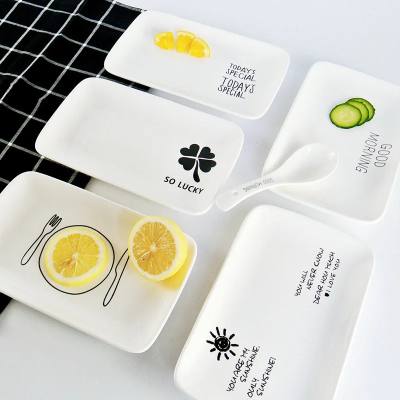 

Nordic Ceramics Breakfast Tableware Rectangle Salad Fruit Plate Ceramic Fruit Plate Porcelain Dessert Tray Nuts Snack Dish Plate