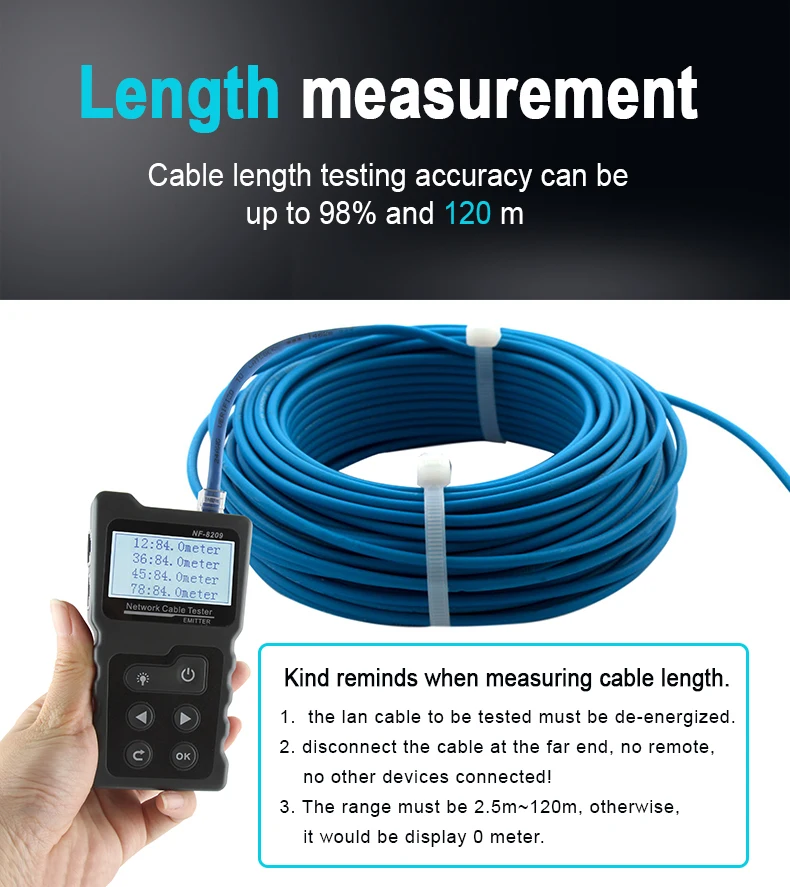 NOYAFA NF-8209/NF-488 RJ45 Cable Tracker Lan Tester PoE Ethernet cat5 cat6 Network Tools LCD Display Measure Length networking tools