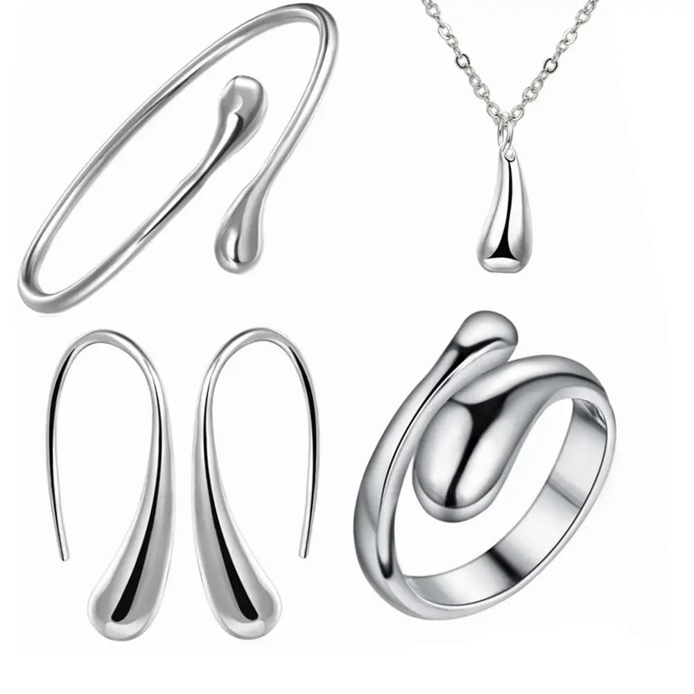 

4Pcs Women Teardrop Charm Necklace Hook Earrings Ring Bracelet Jewelry Set Gift New Chic