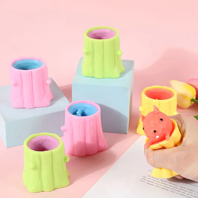 Cute Animal Squirrel Squeeze Squirrel Vent Squirrel Cup Decompression Toy Stump Rubber Stake Fidget Toys Gift For Friends Pop 1