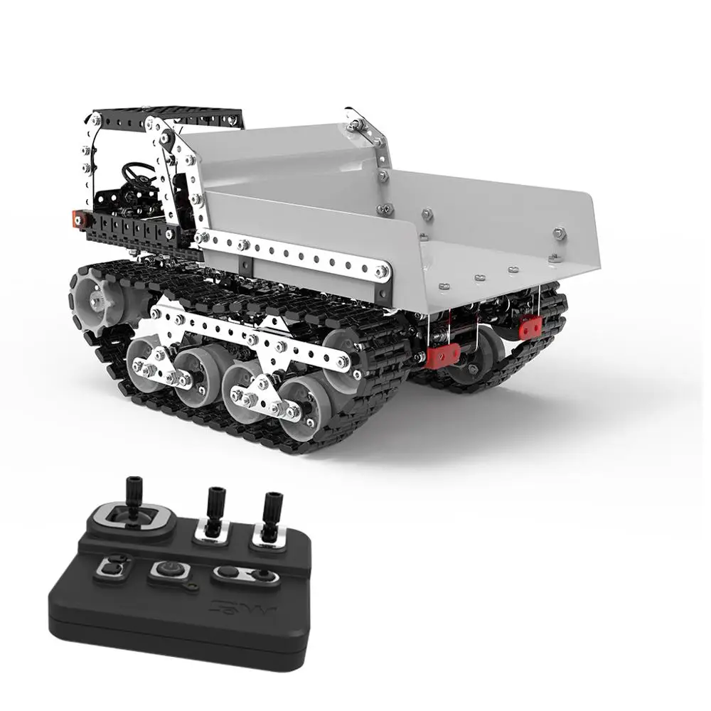2.4G DIY Stainless Steel RC Dump Truck 10 Channels Assembled Remote Control Tracked Dump Truck Model Crawler Tipper Car Kids Toy 2