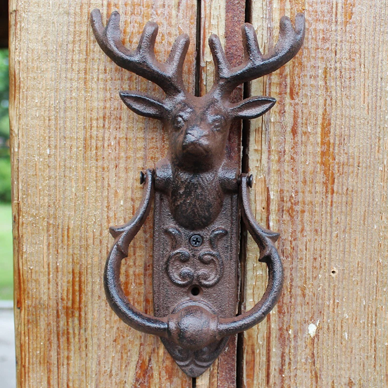 2 European Antique Rustic Reindeer Head Design Home Garden Decor Cast Iron Door Handle