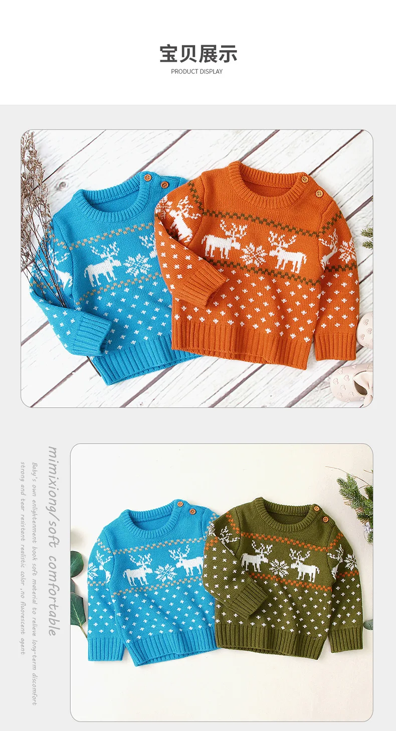 Christmas Elk Sweater Newborn Baby Boy Girl Winter Clothes Warm Wool Pullover Breathrable Soft Comfortable Knit Tops 0-18M