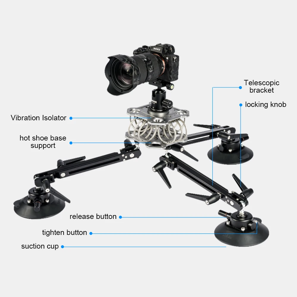 Selens stop Aluminium 50cm 60kg obciążenie mocowanie na przyssawkę w samochodzie uchwyt lustrzanka cyfrowa statyw na stabilizator Gimbal i RONIN,RONIN M MX S