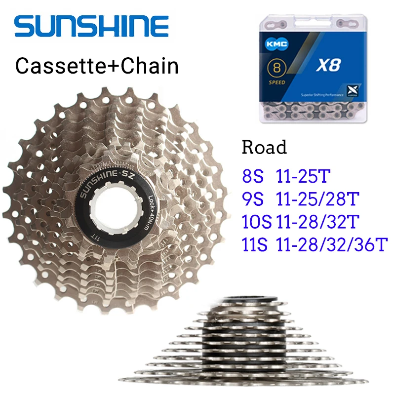 

SUNSHINE Road Bicycle Cassette 8S-11Speed Flywheel with 12S Chain Sprocket Change Gear Compatible For Sora Groupset R3500 R3000