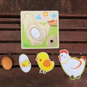 

Mulit Layer Chicken Hen Growing Up Cartoon Children Kids Wooden Puzzles Panel Process Early Emulational Eggs Toys