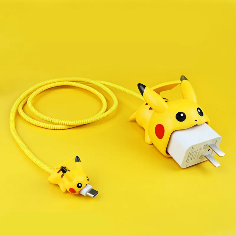 Funda protectora de 14 estilos de dibujos animados de Pokemon, adaptador de corriente mordida de Cable, accesorios de Cosplay, protege a los animales, funda de Pikachu, Anime INS