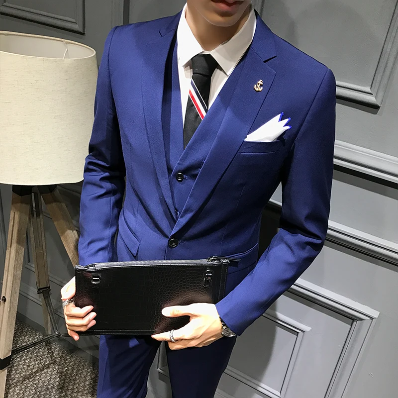 Groom male wedding dance dress slim tuxedo men formal business suit suit 3 pieces (jacket + trousers + vest)