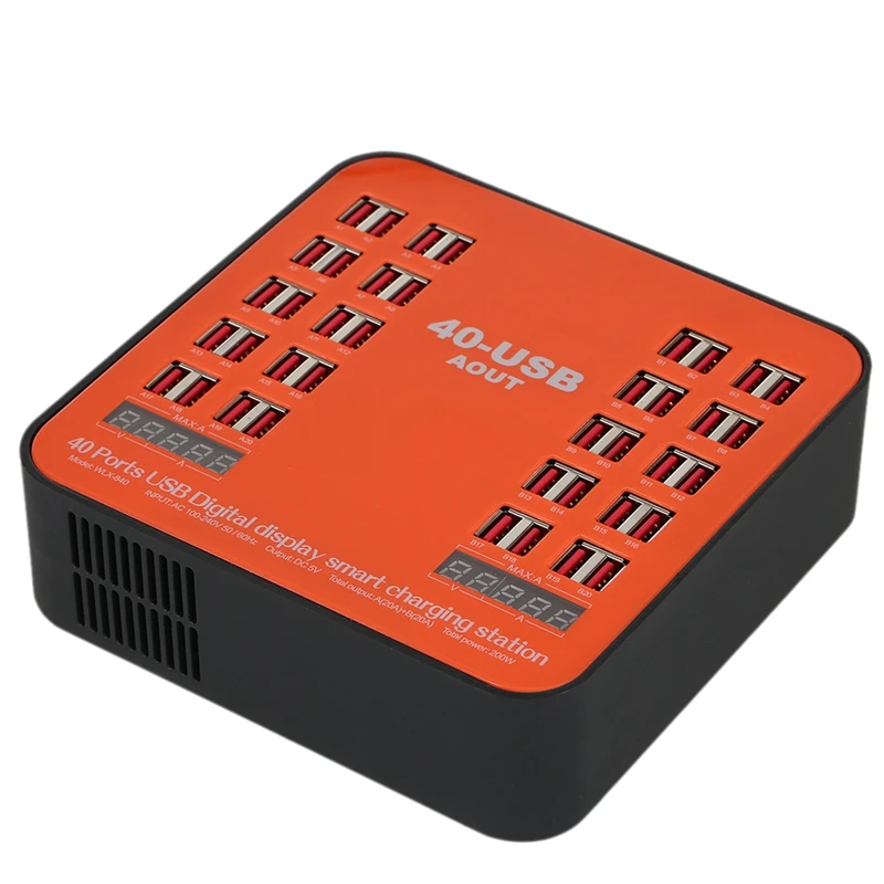 

WLX-840 USB Charger 200W 40-Port USB Wall Charger Dual Digital Display Smart Charging Station with Foldable Plug for IPhone Ipad