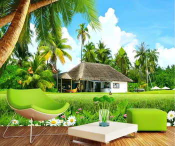 

CJSIR Custom Wallpaper Home Decor Mural Fresh Coconut Tree House 3D TV Background Walls Living Room Bedroom 3d Wallpaper Decor