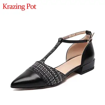 

Krazing pot hot new genuine leather pointed toe low heels superstar recommend gentlewomen ankle straps handmade summer pumps L45