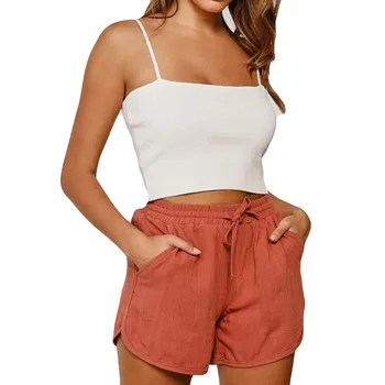 

2020 Summer Women Casual Shorts Pure Color Cotton Linen Loose Hot Shorts Lady Pocket Home Shorts Trousers Clothing #4.21