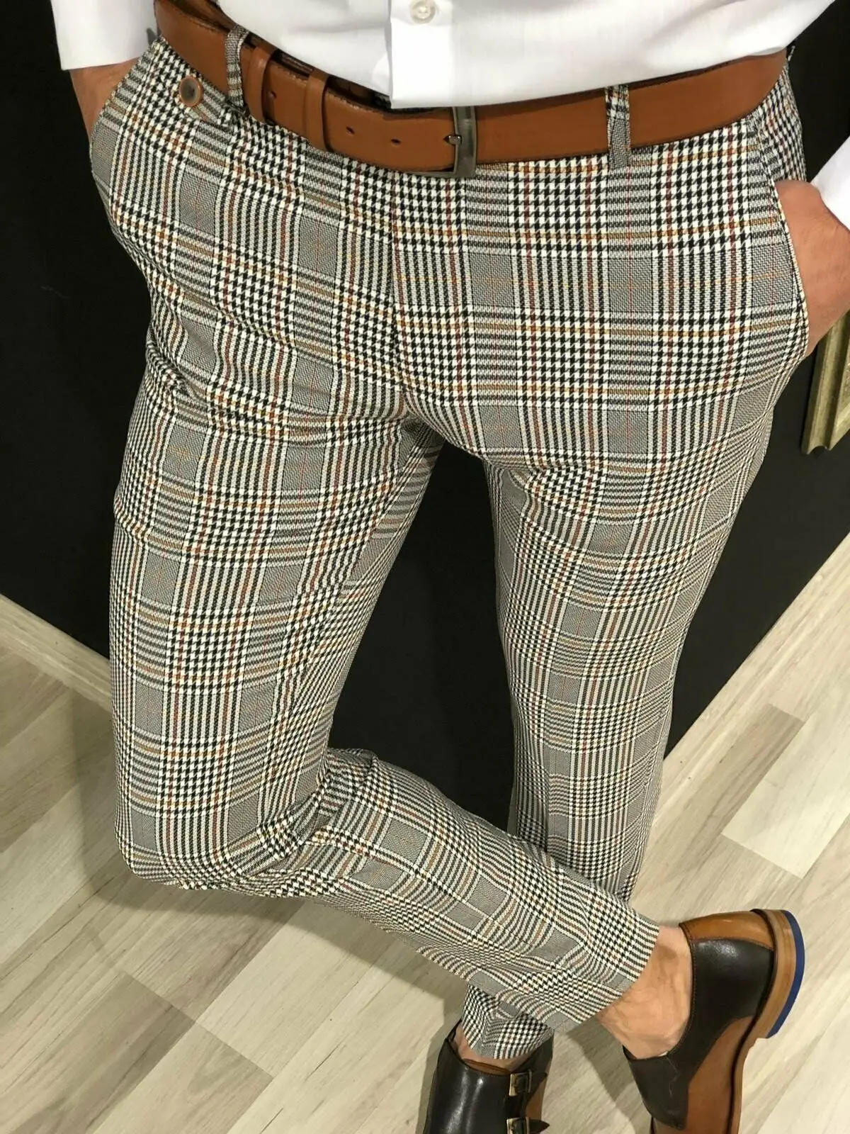 Fashion Men Formal Plaid Pants England Style Gentlemen Slim Fit Casual Long Pants Male Business Office Trousers Plus Size M-3XL