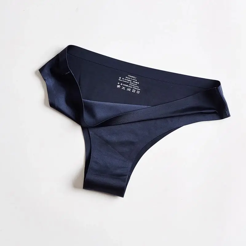 Dark blue Бесшовные трусики женские трусы нейлоновые ультра-тонкие стринги с низкой посадкой нижнее белье шелковые трусы женское нижнее белье размера плюс - Цвет: Dark blue