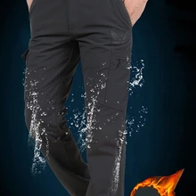 Мужские флисовые тактические штаны, зимние теплые брюки-карго, военные софтшелл рабочие брюки, Акула кожа, толстые теплые водонепроницаемые штаны, M-4XL