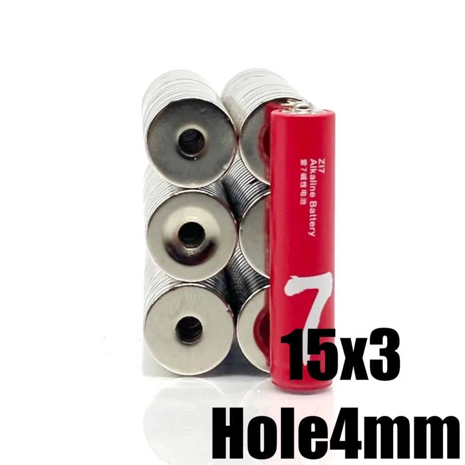 10~500PCS 15X3-4 mm Disc Ring Magnet 15X3 mm Hole 4mm Small Round Countersunk Magnets 15x3-4mm Neodymium Magnet 15*3-4 N35 neodymium magnets round magnets