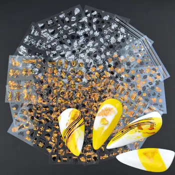 

1pcs 3D Gold/Wiht Black Bronzing Nail Sticker Flower Metalic Lace Slider DIY Manicure Leaf Nails Decal Nail Art Decorations